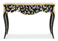 Black and Gold Console Table with Burnished Gold Accents