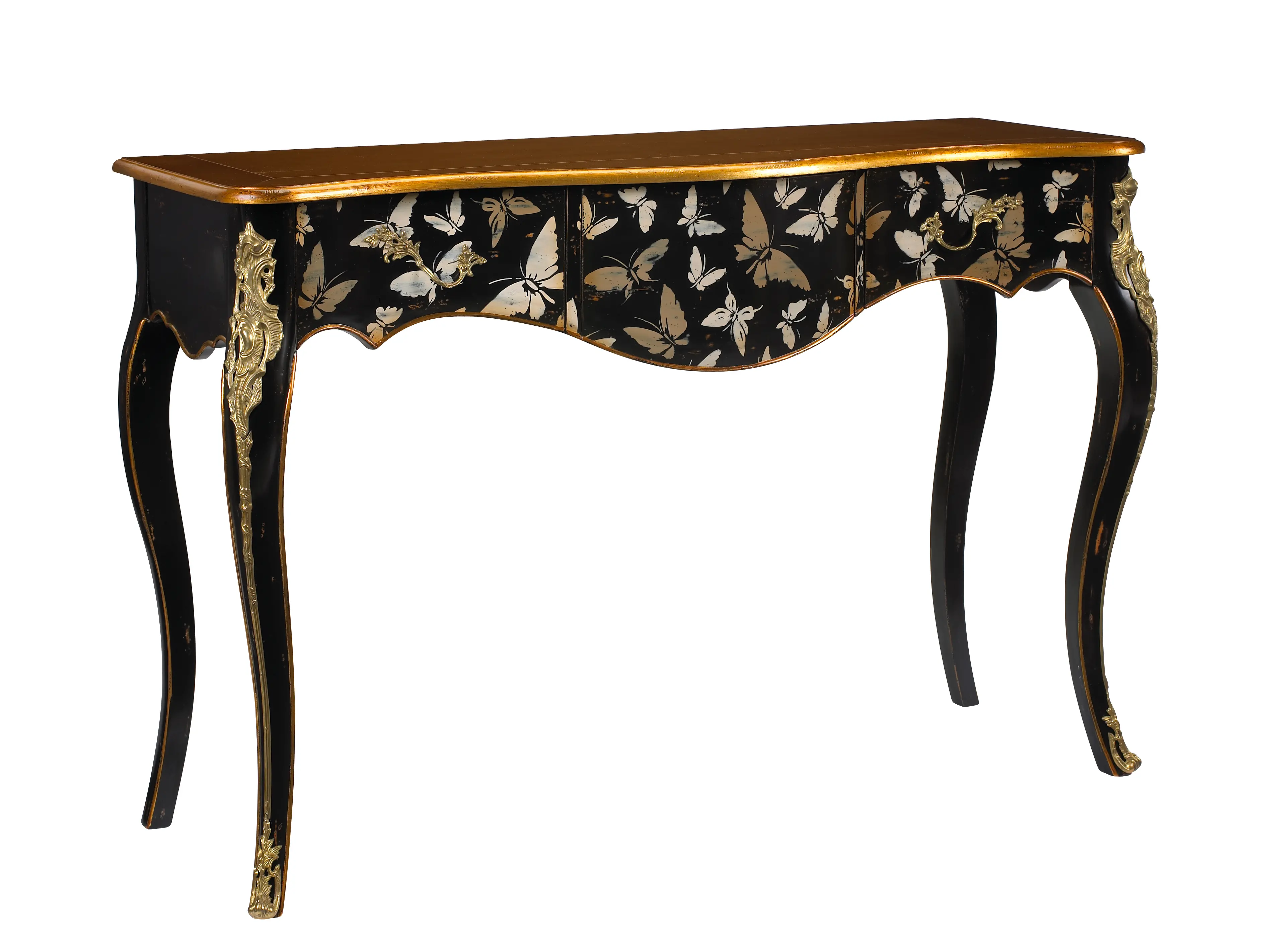 Black and Gold Console Table with Burnished Gold Accents-3