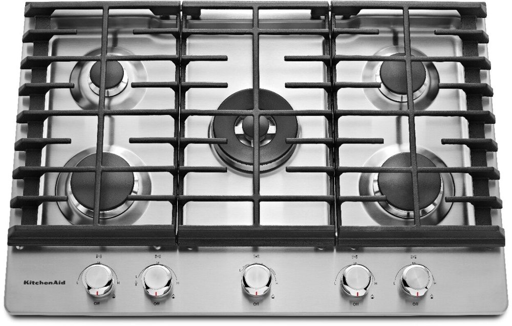 KitchenAid 30 Inch Gas Cooktop with 5 Burners - Stainless Steel
