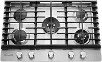 KCGS950ESS KitchenAid 30 Inch Gas Cooktop with Removable Griddle - Stainless Steel