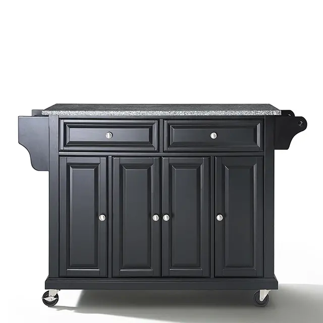 KF30003EBK/KIT/CART Black Kitchen Cart with Gray Granite Top - Diana-1