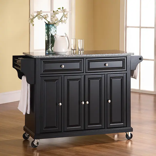KF30003EBK/KIT/CART Black Kitchen Cart with Gray Granite Top - Diana-2