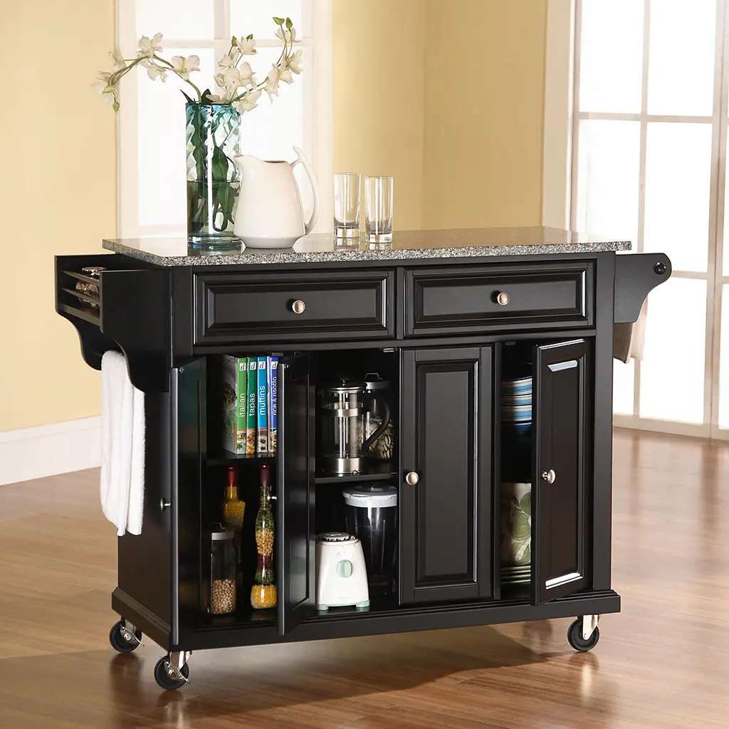 KF30003EBK/KIT/CART Black Kitchen Cart with Gray Granite Top - Diana-3