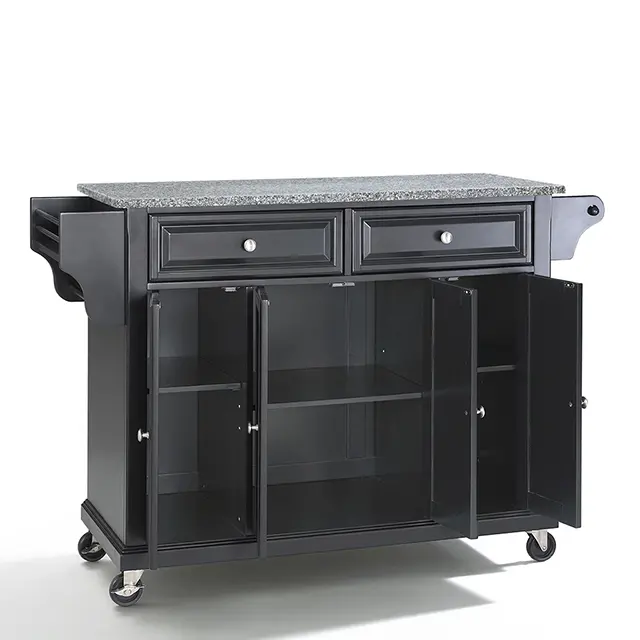 KF30003EBK/KIT/CART Black Kitchen Cart with Gray Granite Top - Diana-4