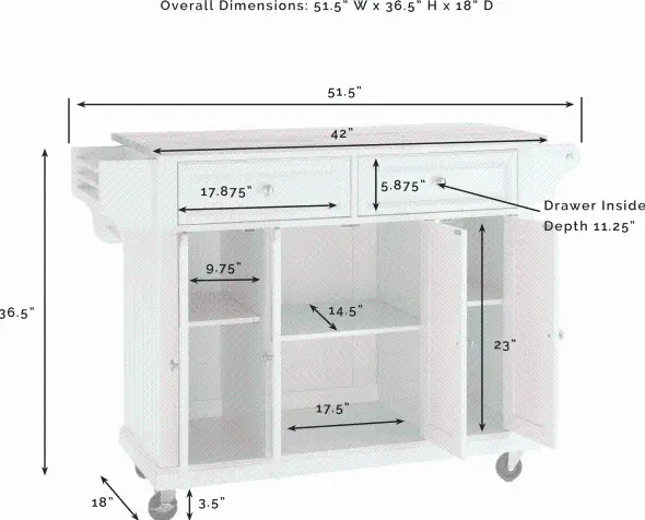 KF30003EBK/KIT/CART Black Kitchen Cart with Gray Granite Top - Diana-5
