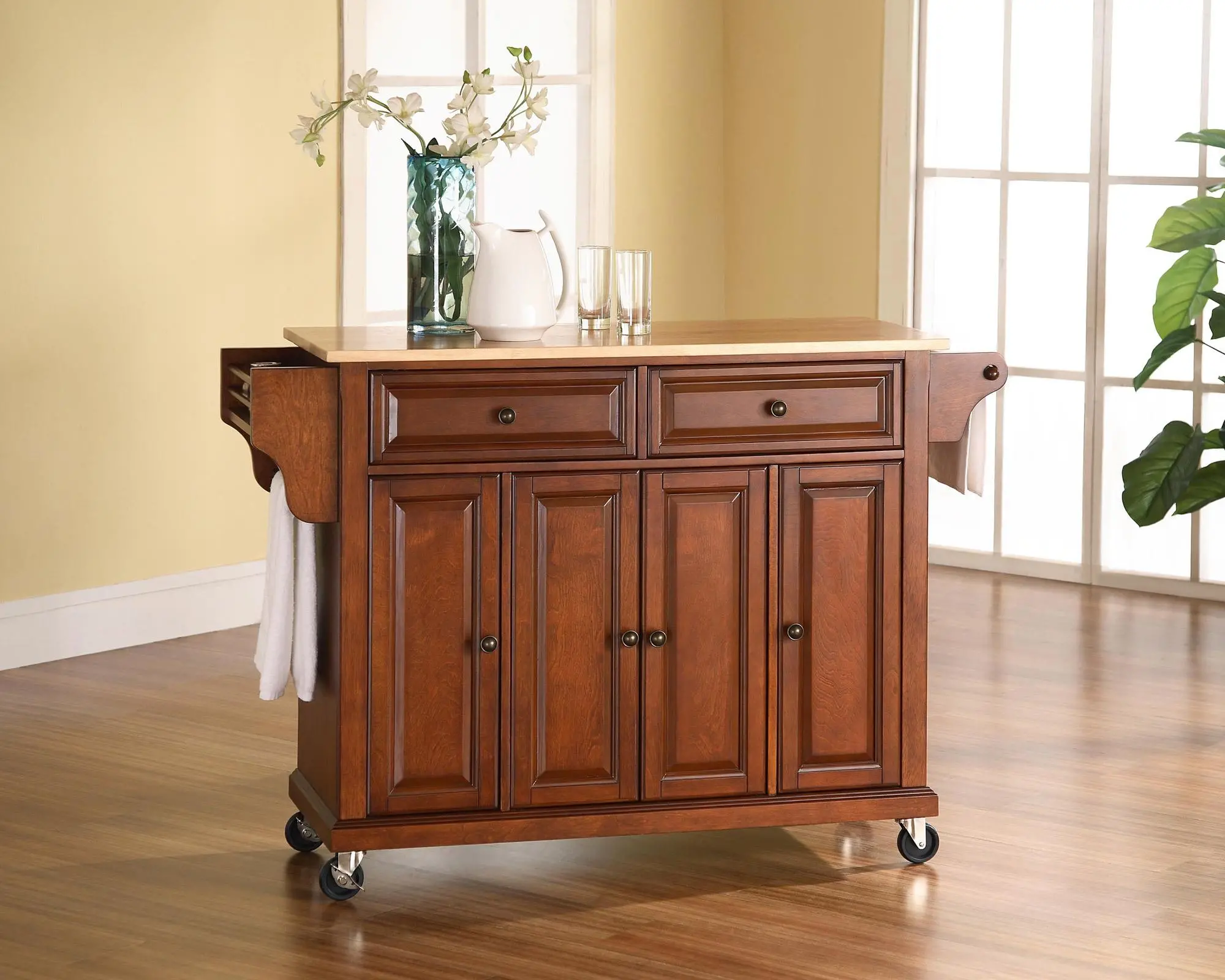  Cherry Wood Top Kitchen Cart-1