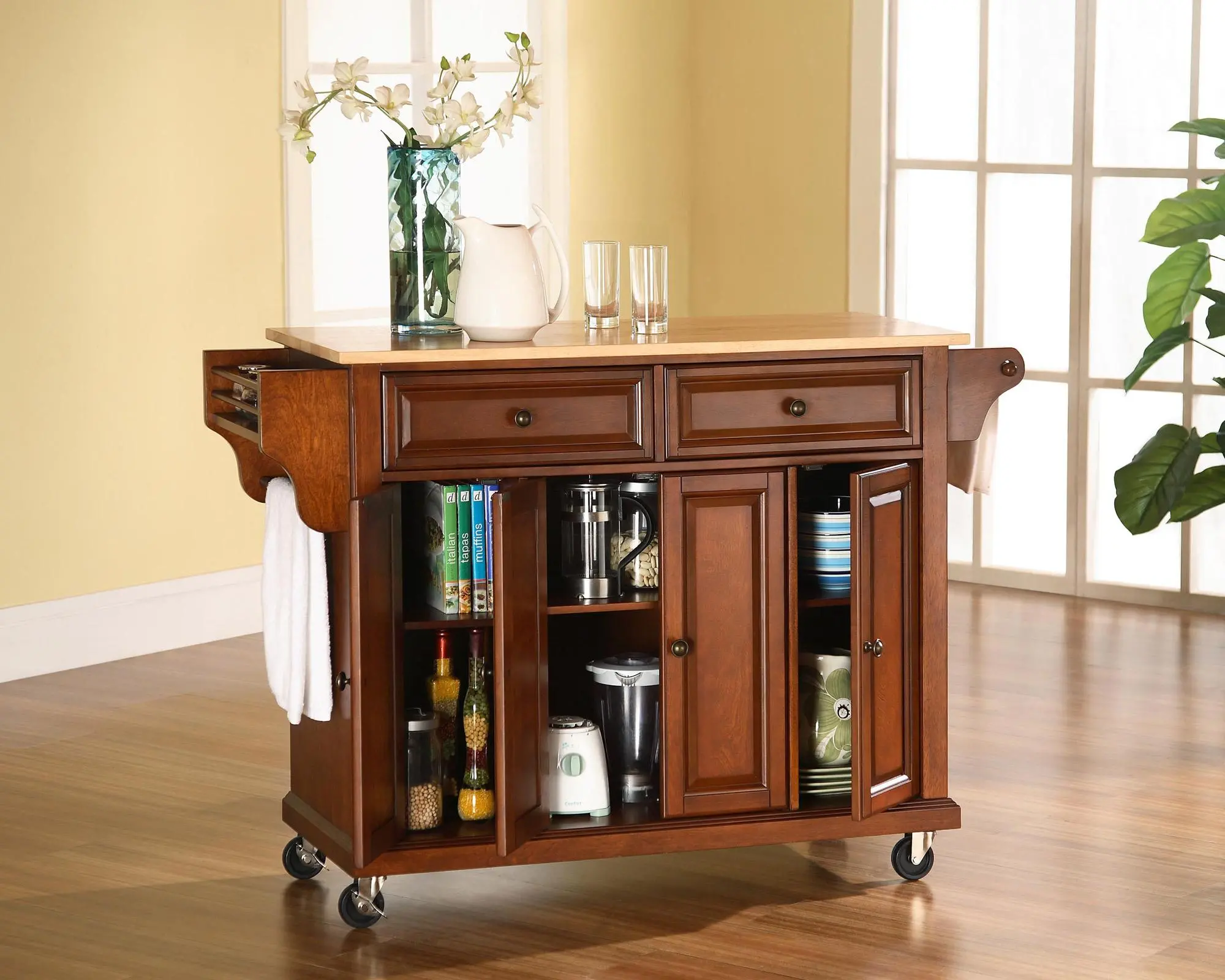  Cherry Wood Top Kitchen Cart-2