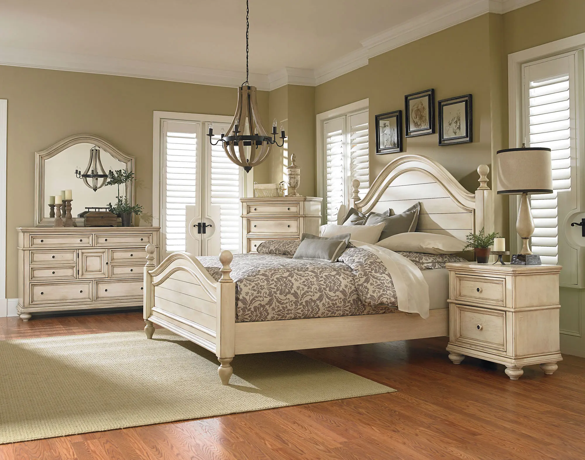 Antique White 4 Piece Queen Bedroom Set - Heritage -1