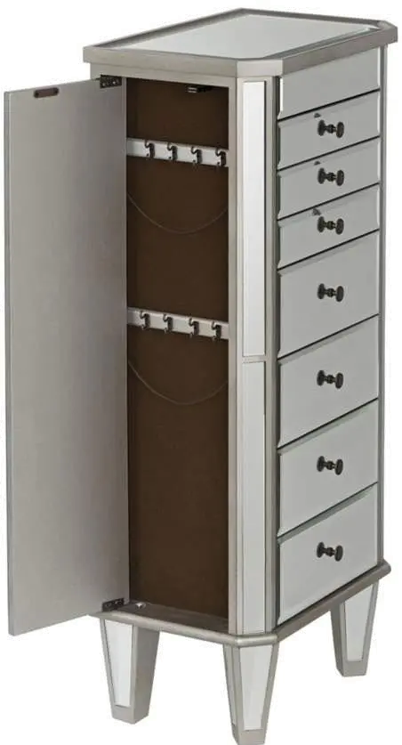 Silver and Mirrored Jewelry Armoire-2