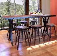 5 Piece Counter Height Dining Set - Antique Pine & Metal 
