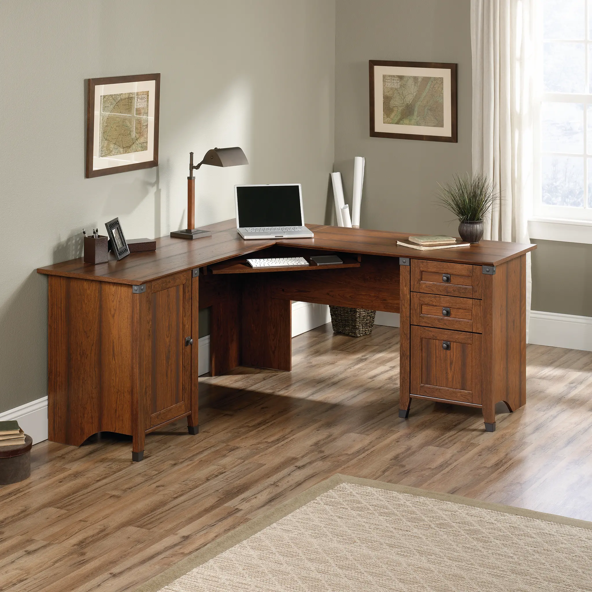 Cherry Corner Computer Desk - Carson Forge-2