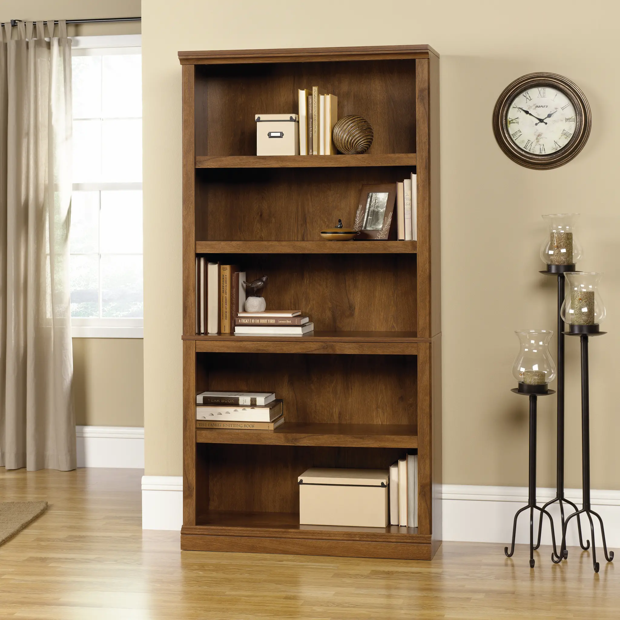 Oiled Oak 5-Shelf Bookcase - Storage-2