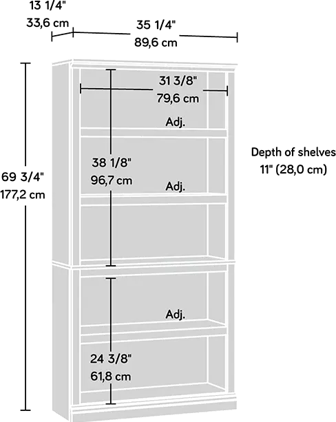 Oiled Oak 5-Shelf Bookcase - Storage-1