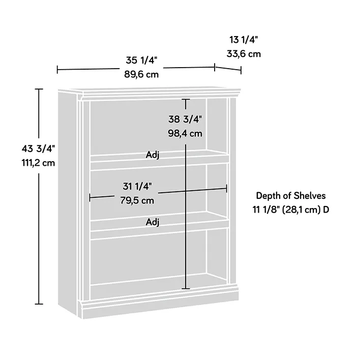 Cherry 3-Shelf Bookcase-2