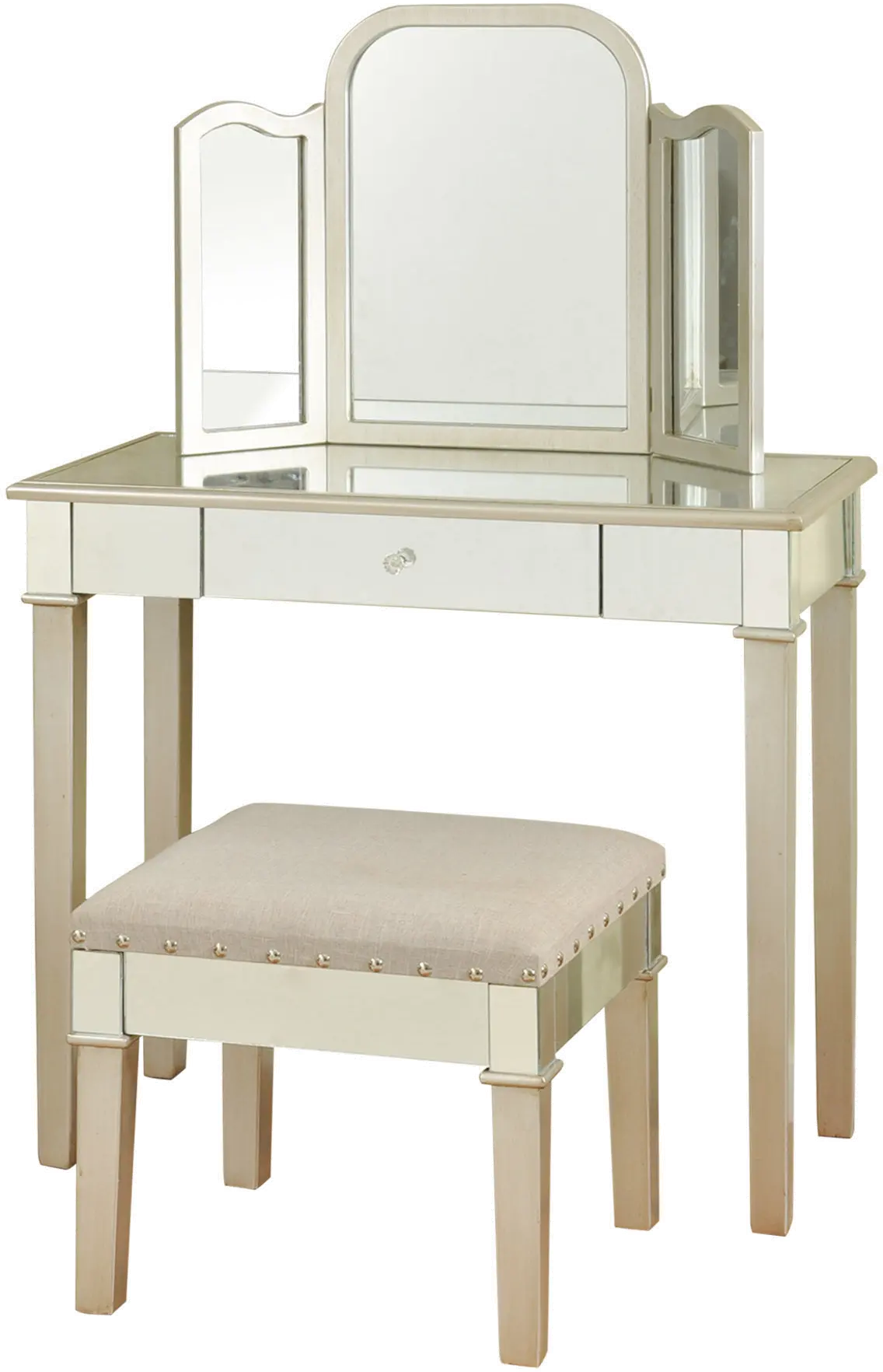 Silver Leaf Mirror Vanity Set-1