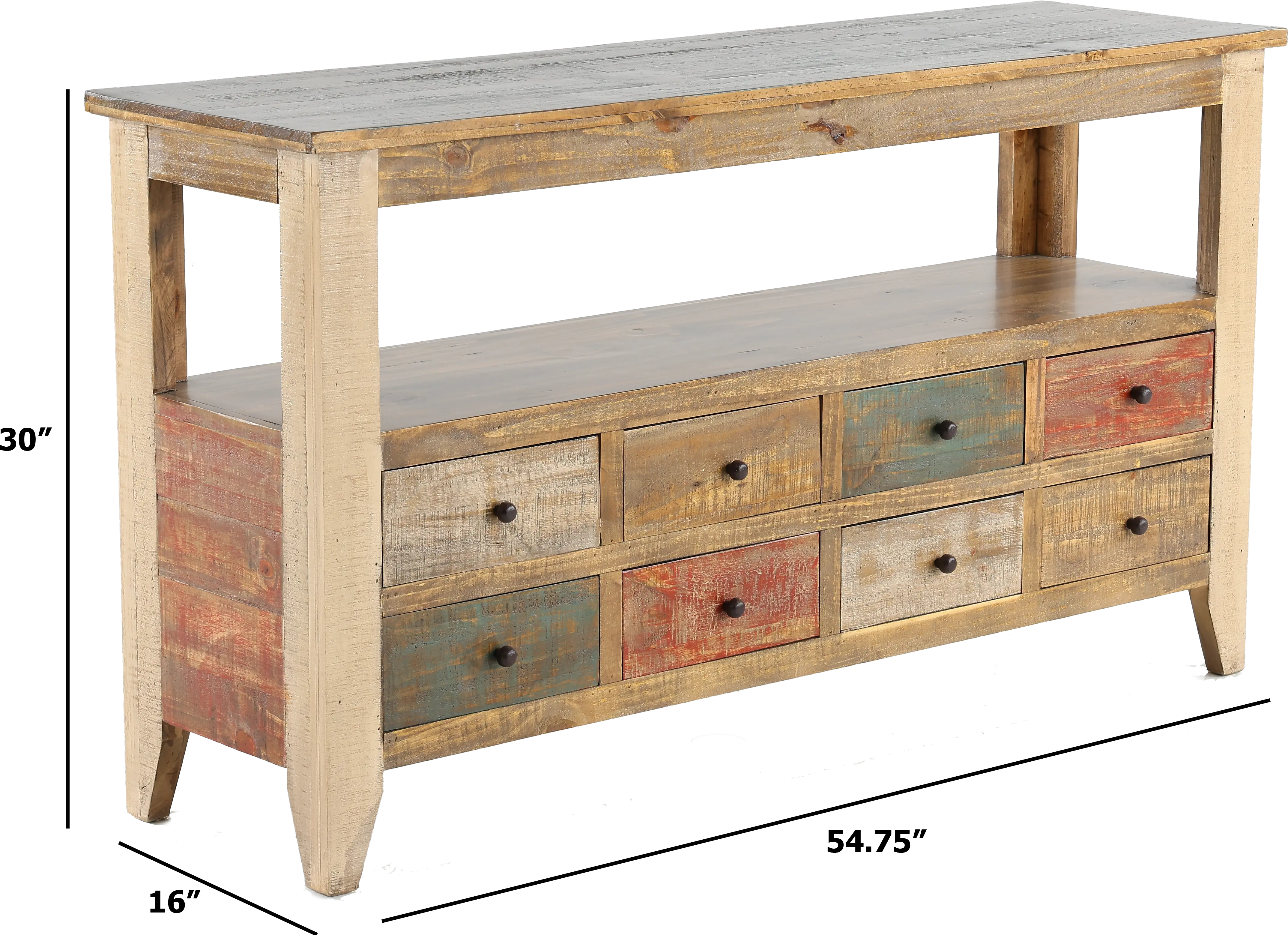 Antique Rustic Pine Console Table-6