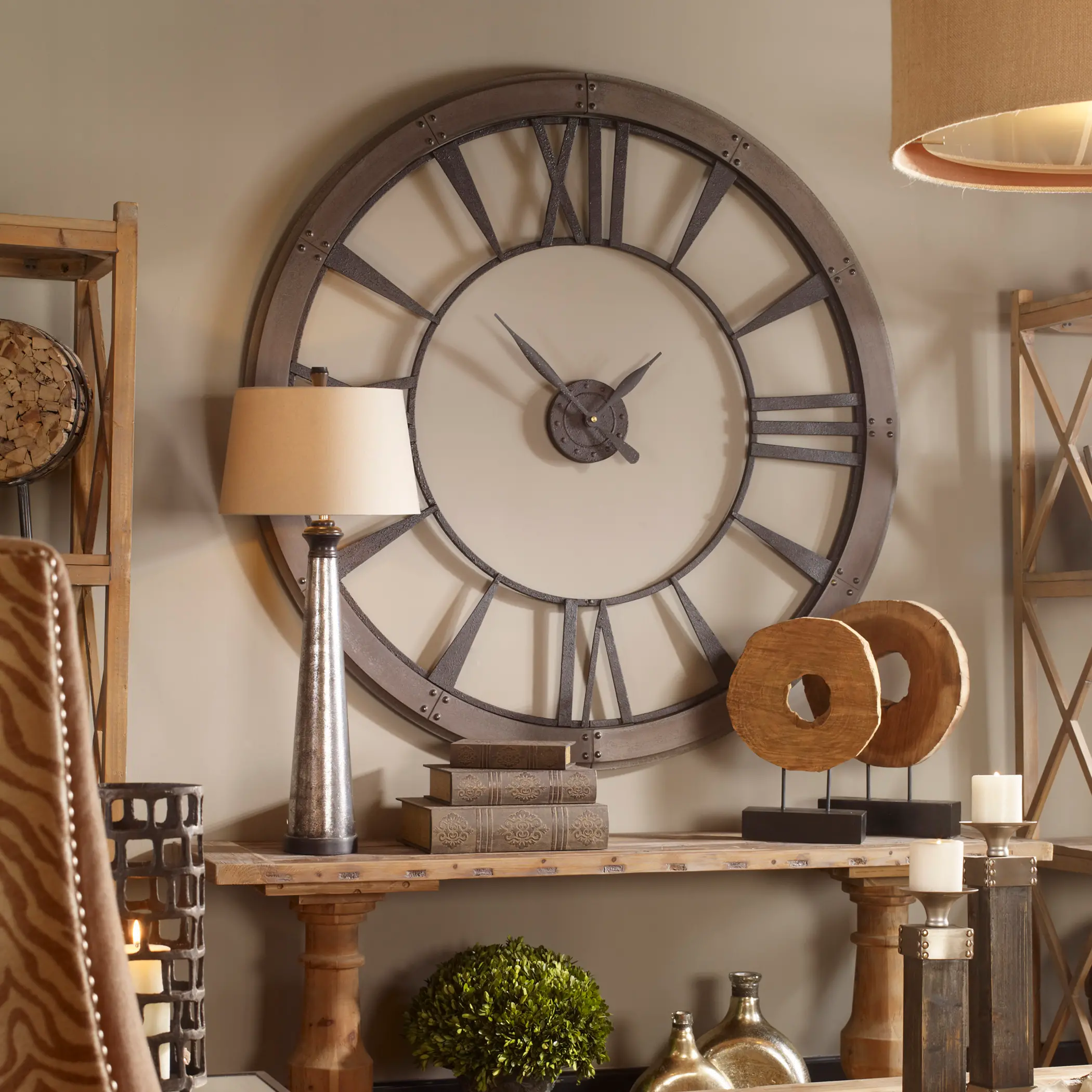 Large 60 Inch Rustic Bronze Wall Clock-2