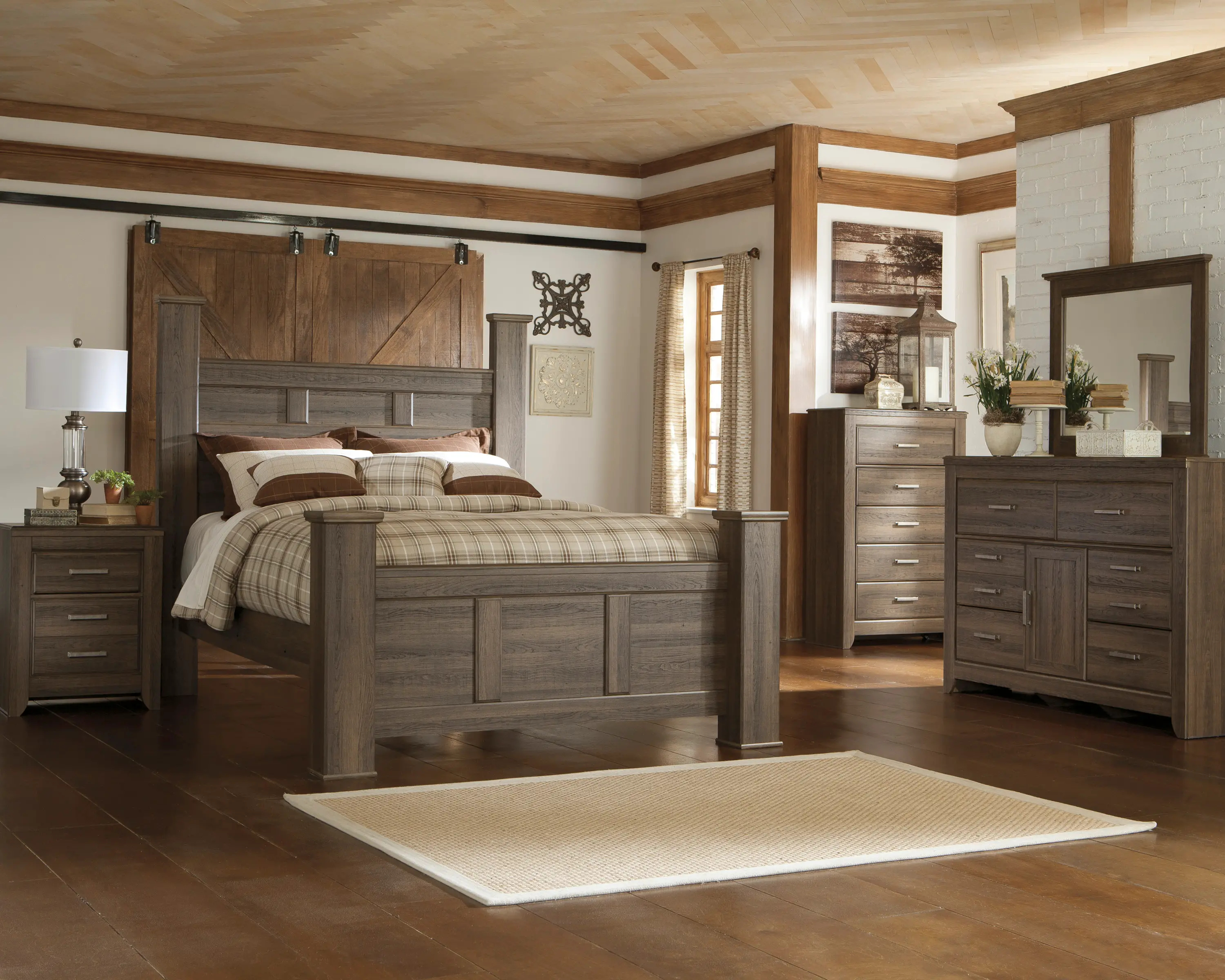 Rustic Modern Driftwood 4 Piece Queen Bedroom Set - Fairfax-1