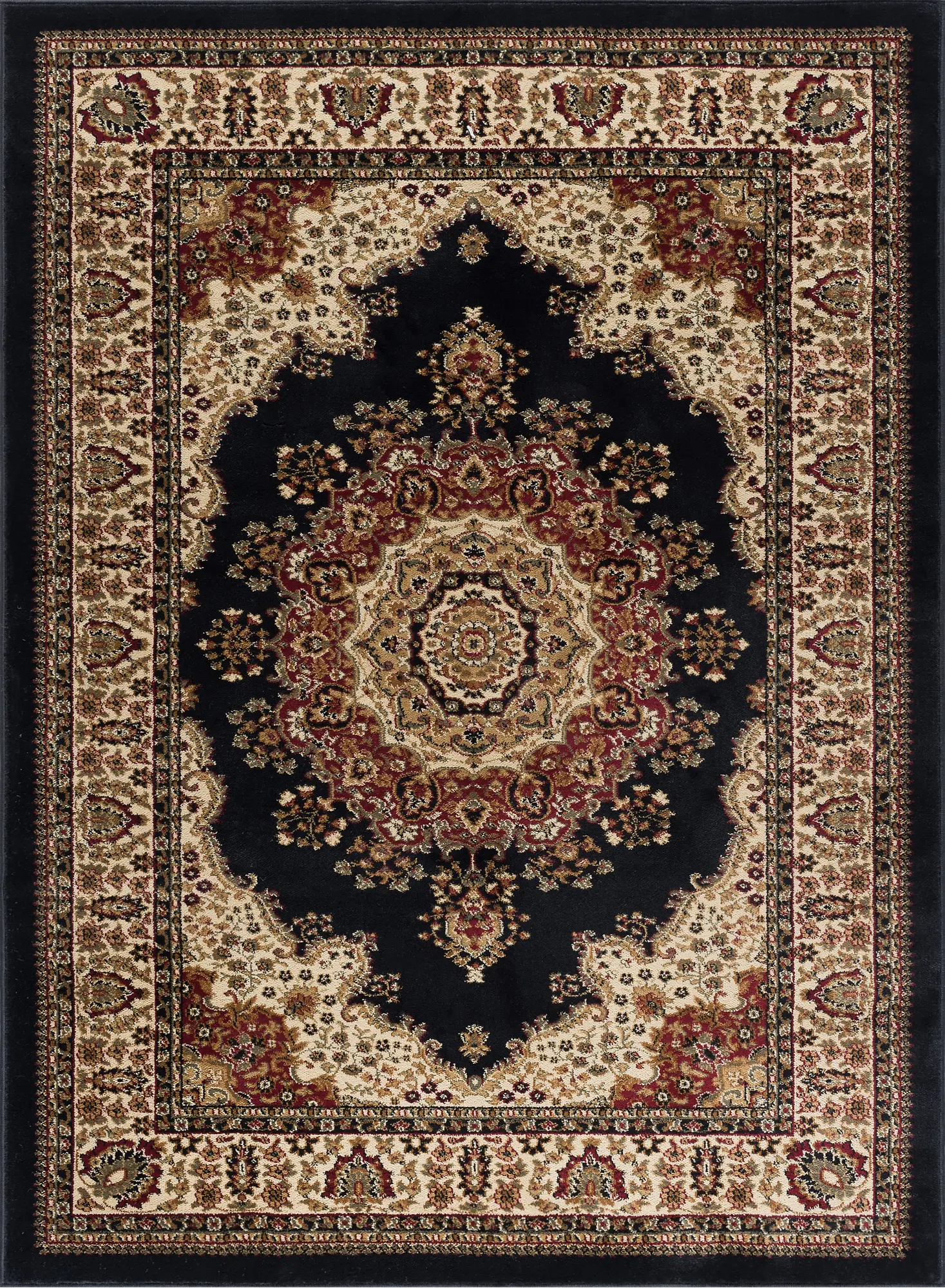 SNS47038x11 8 x 10 Large Black, Red, and Beige Area Rug - Sensation-1