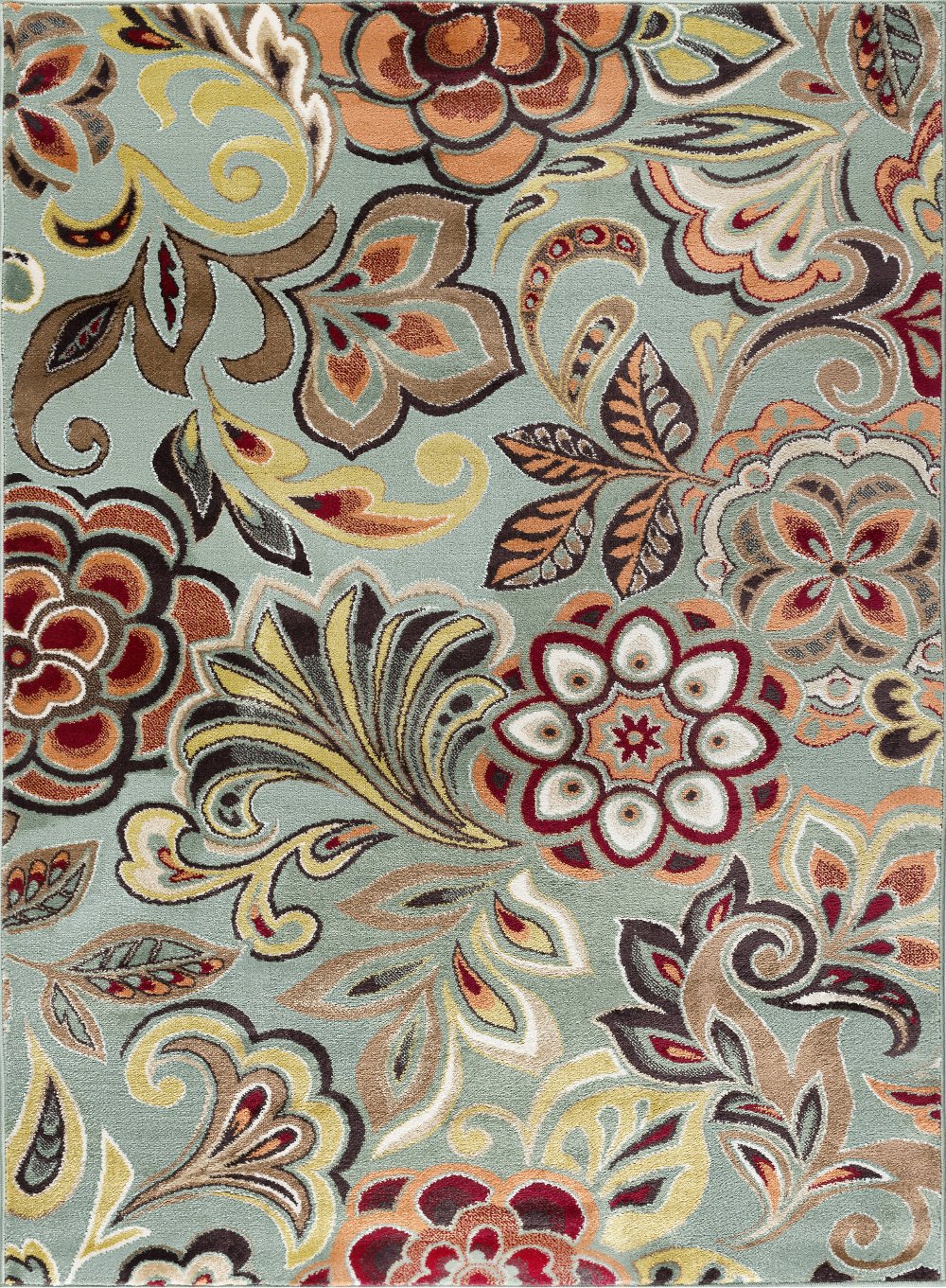 Deco 8 x 10 Floral Seafoam Cranberry and Gold Area Rug