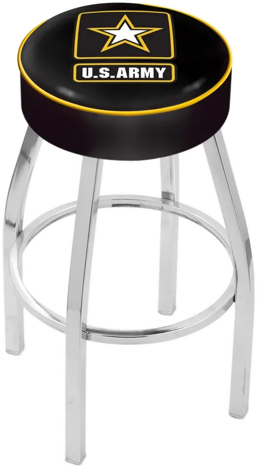 Chrome 25 Inch Cushion Swivel Counter Stool - US Army-1