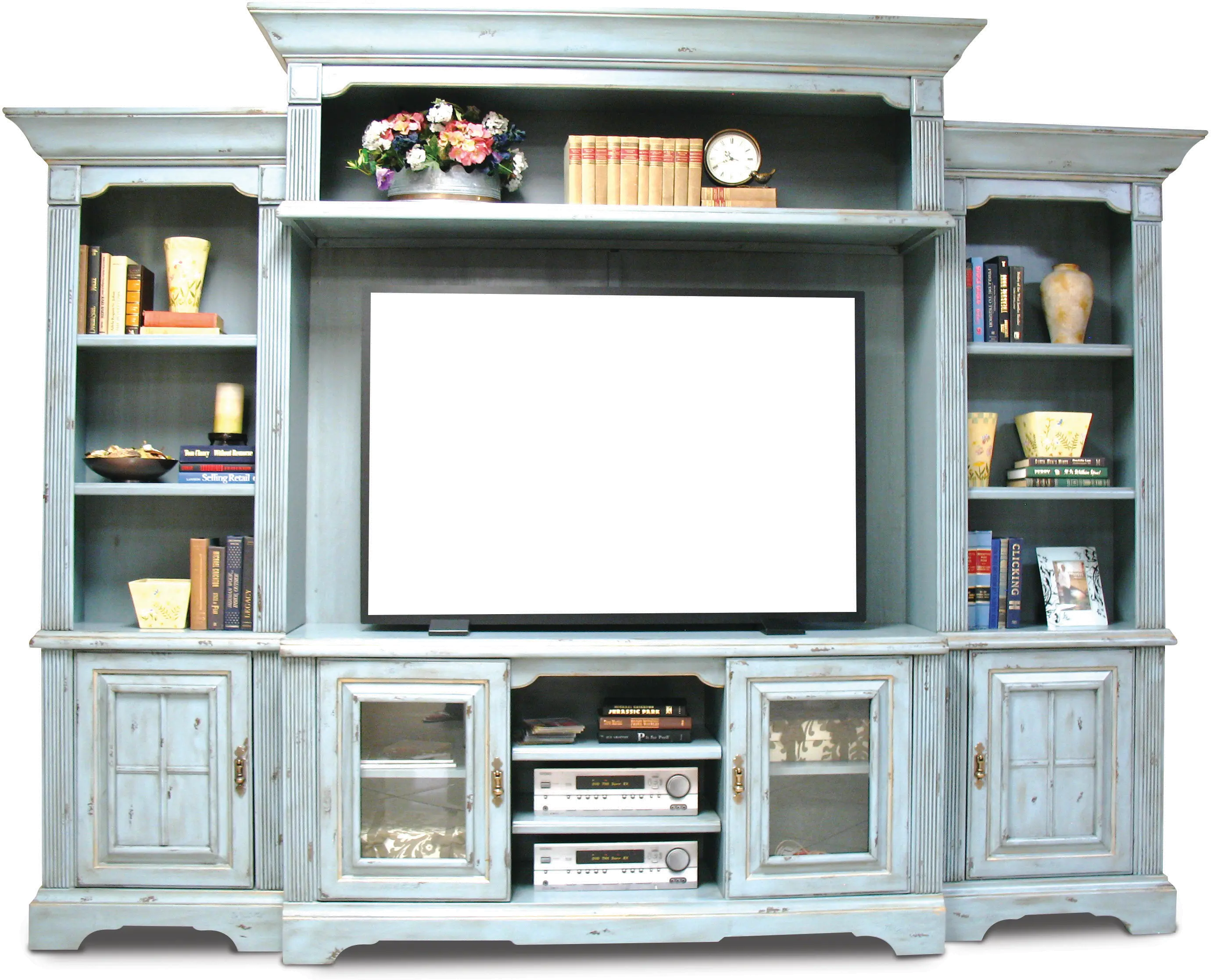 Slate Blue 5 Piece Vintage Entertainment Center - Legacy-1