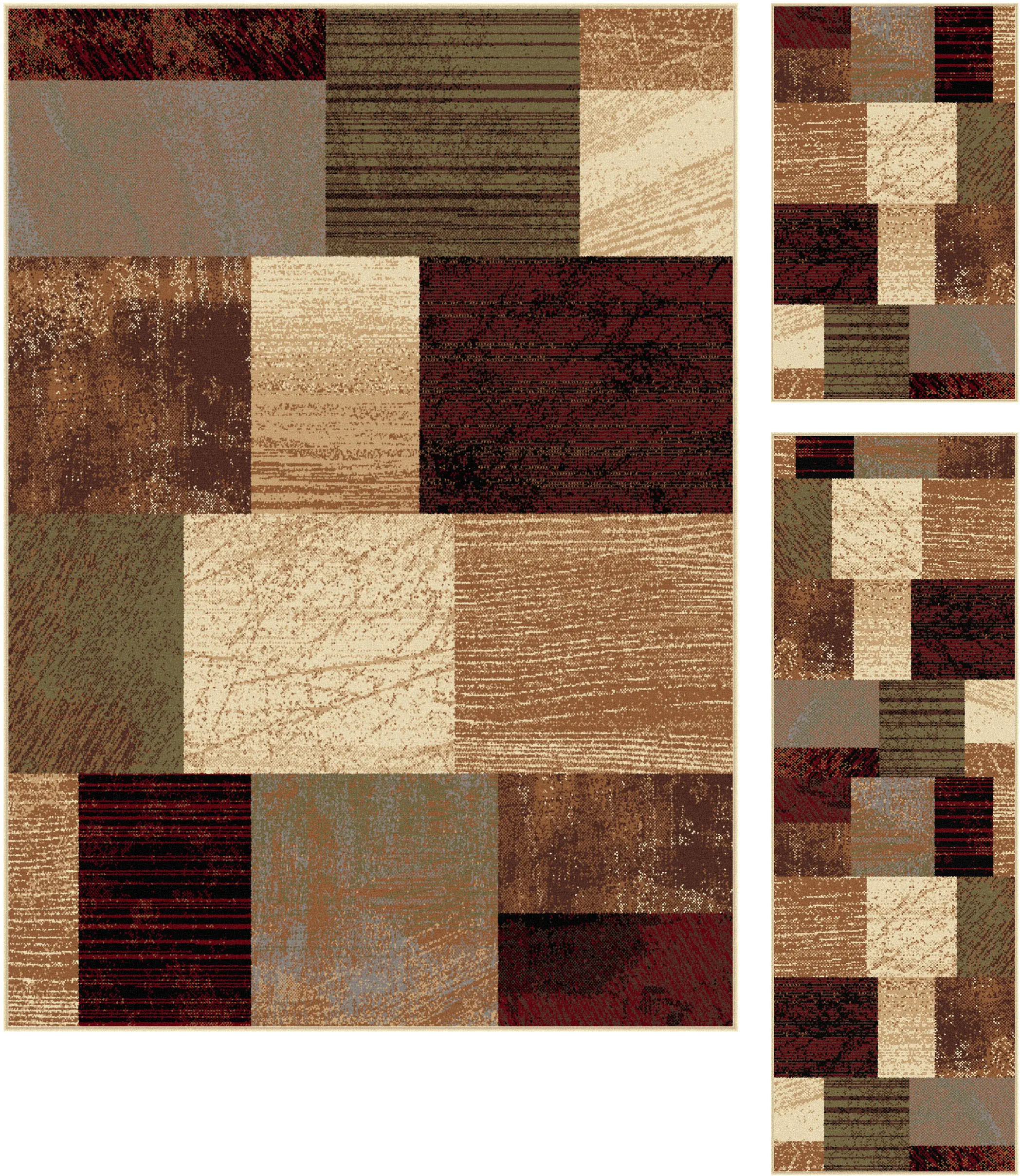 ELG5210SET3 3 Piece Set Brown, Red, and Green Area Rug - Elegance-1