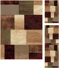 ELG5210SET3 3 Piece Set Brown, Red, and Green Area Rug - Elegance