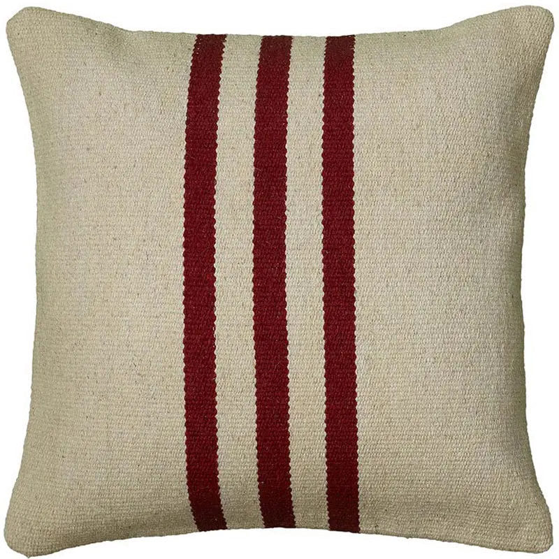 Beige and Red 18 Inch Striped Throw Pillow-1