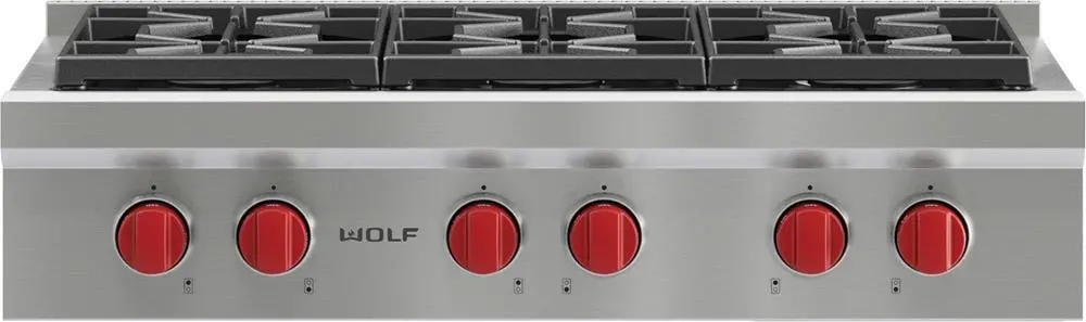 SRT366 Wolf 36 Inch Sealed Burner Gas Rangetop with Six Burners - Stainless Steel-1