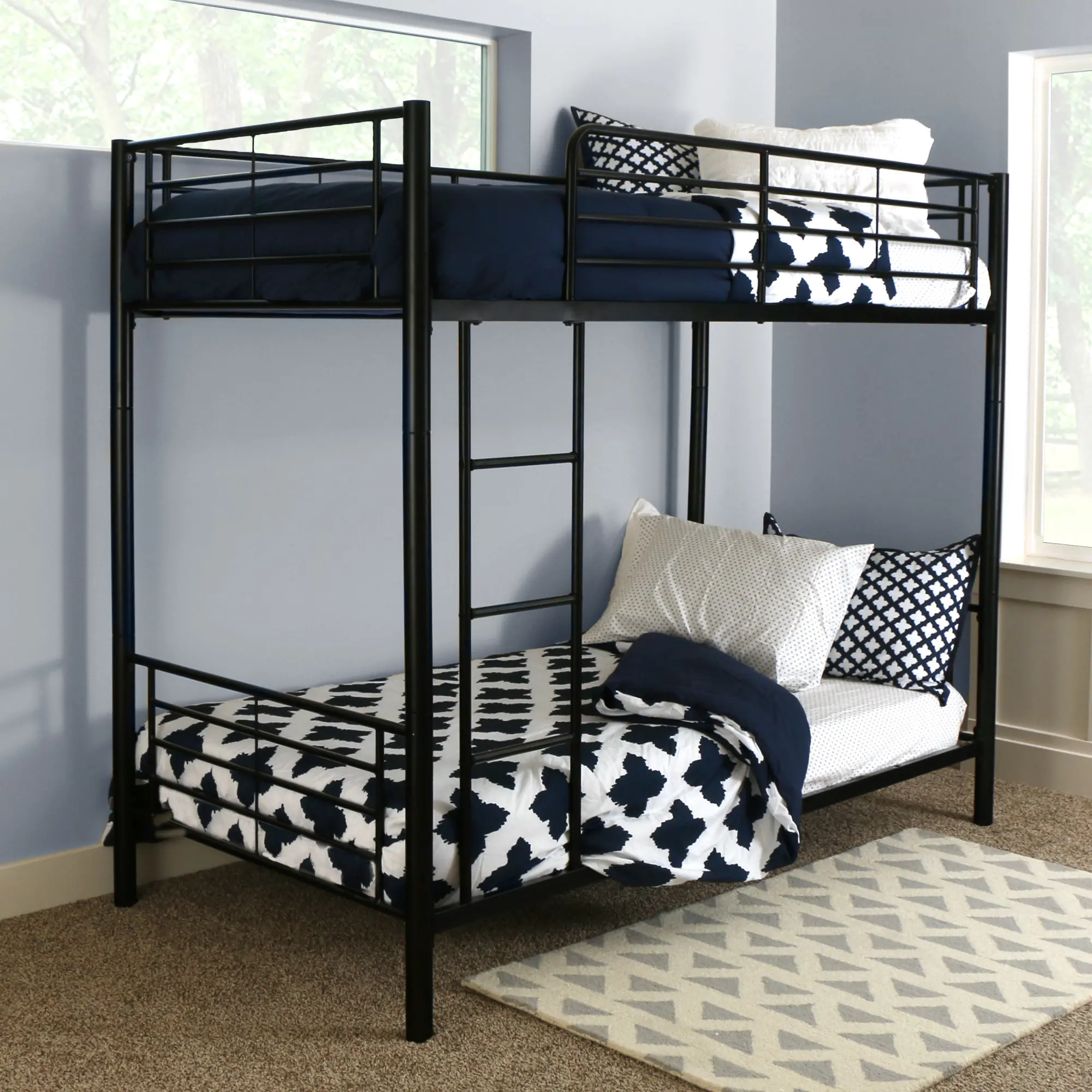BTOTBL Modern Black Metal Twin-over-Twin Bunk Bed - Walker Edison-1