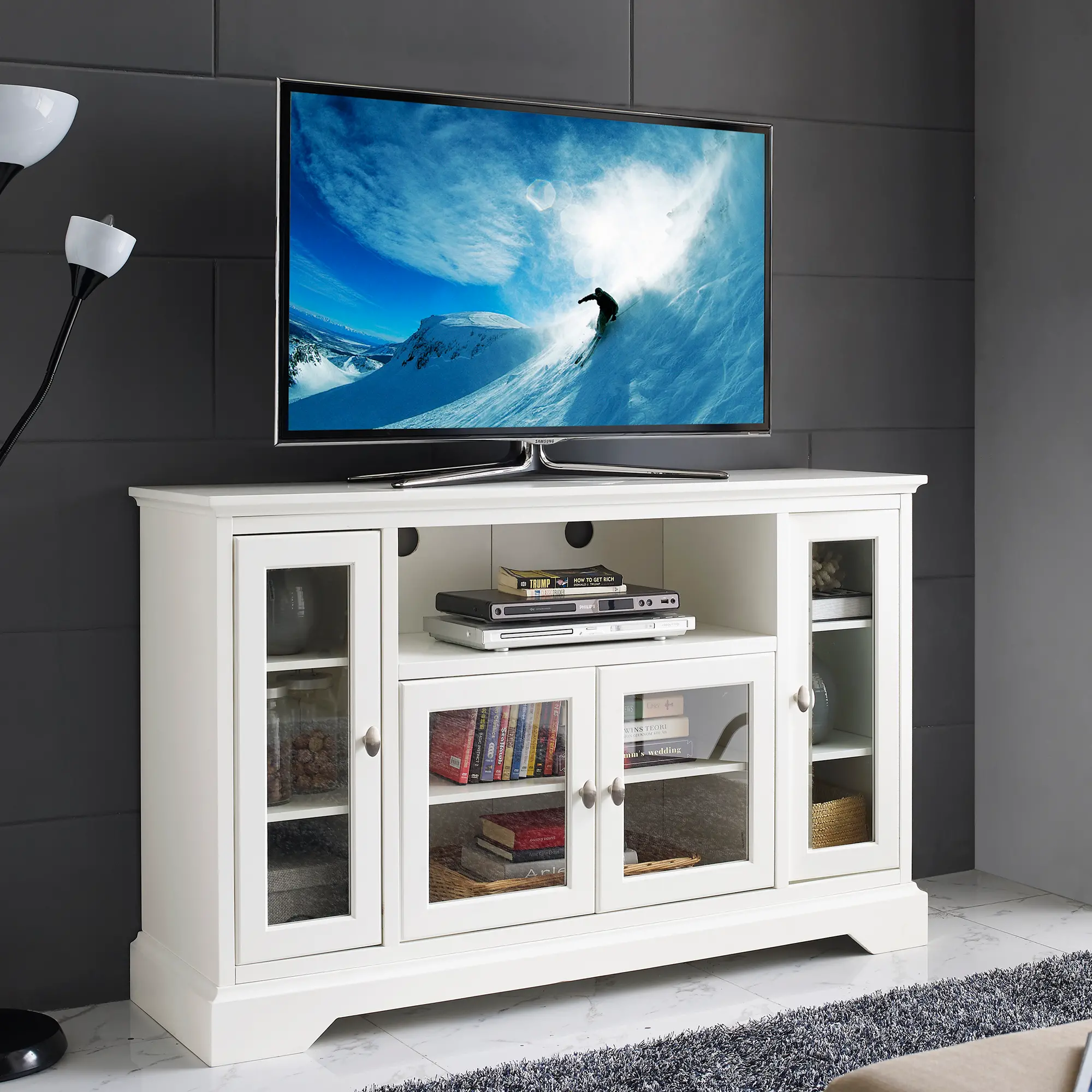W52C32WH White Wood TV  Stand - Walker Edison-2