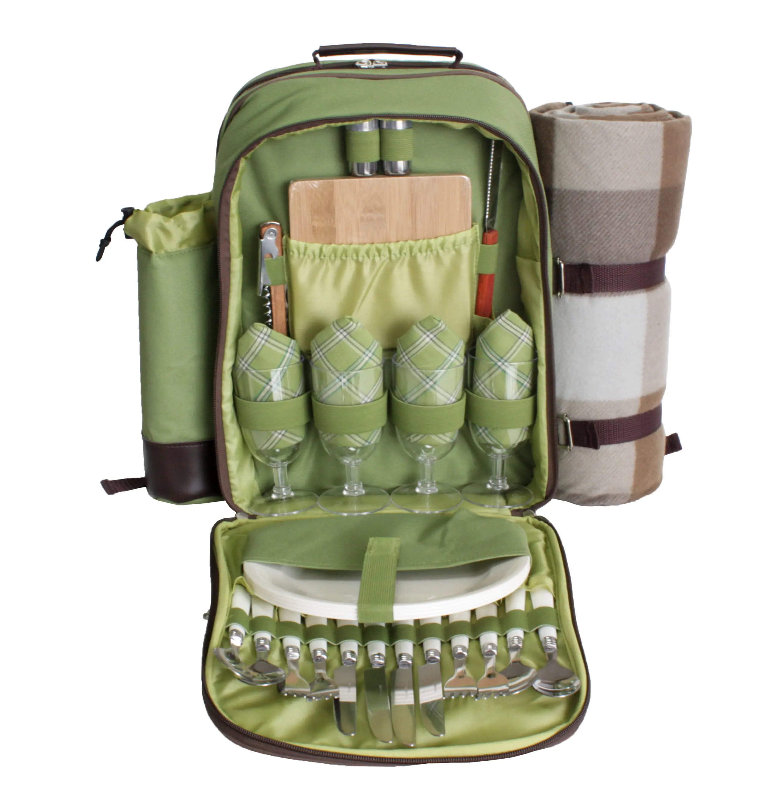  Olive Green Picnic Backpack with Cooler-3